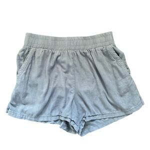 Fun2Fun Blue Cotton Linen Blend Shorts Elastic Waist Pockets Women's Size Small